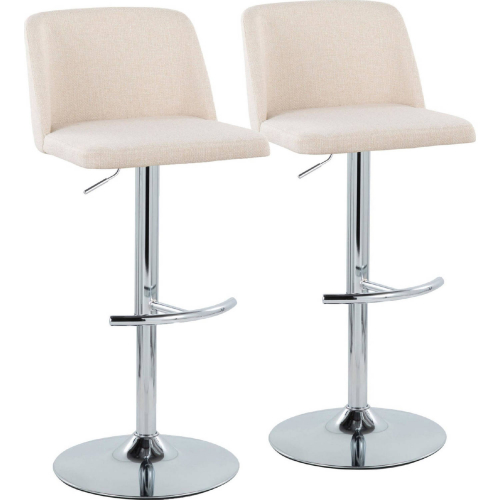 Toriano Adjustable Swivel Bar Stool in Cream Noise Fabric & Chrome (Set of 2)